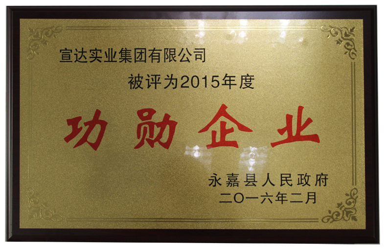 宣达荣膺2015年度永嘉县功勋企业称号